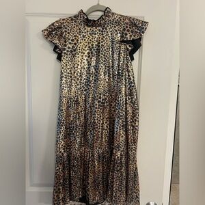 Anthropologie Othilia gold & black sequin leopard print dress